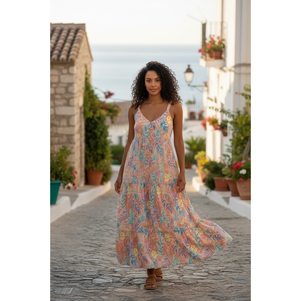 Simply Southern Peach Tropical Print Maxi Dress
